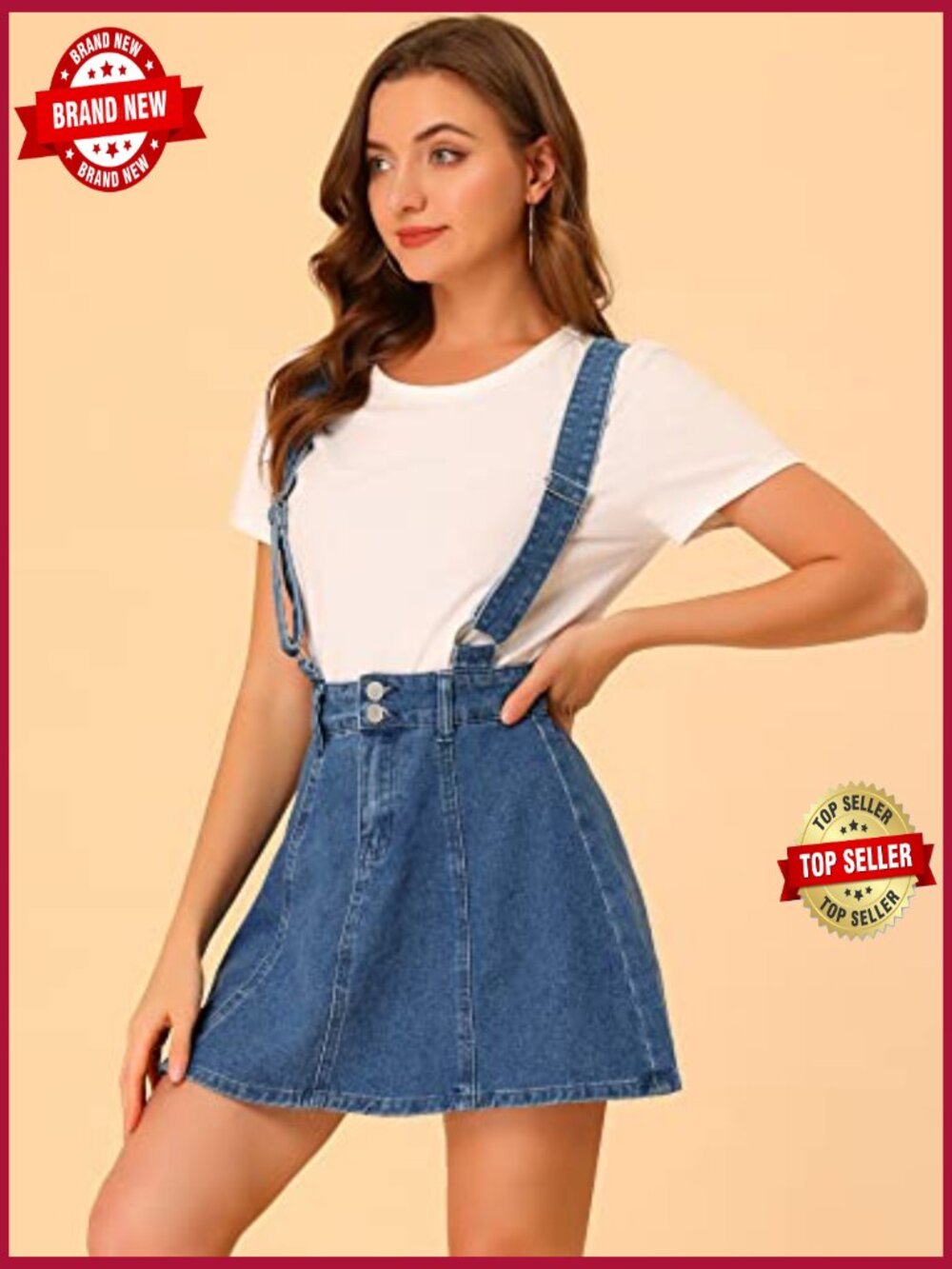 Denim Overalls Mini Skirt Adjustable Strap Suspender A-Line - Picture 4 of 6